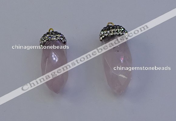 NGP7056 12*30mm - 15*35mm faceted bullet rose quartz pendants