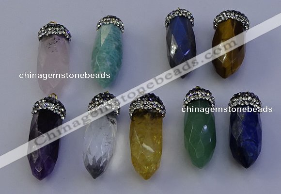 NGP7075 12*30mm - 15*35mm faceted bullet mixed gemstone pendants