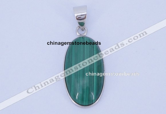 NGP708 12*24mm oval natural malachite with sterling silver pendant