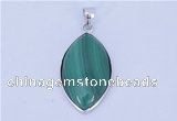 NGP711 15*28mm marquise natural malachite with sterling silver pendant