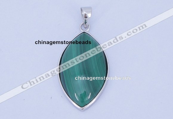 NGP711 15*28mm marquise natural malachite with sterling silver pendant