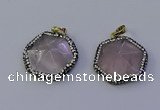 NGP7111 30*30mm hexagon rose quartz pendants wholesale