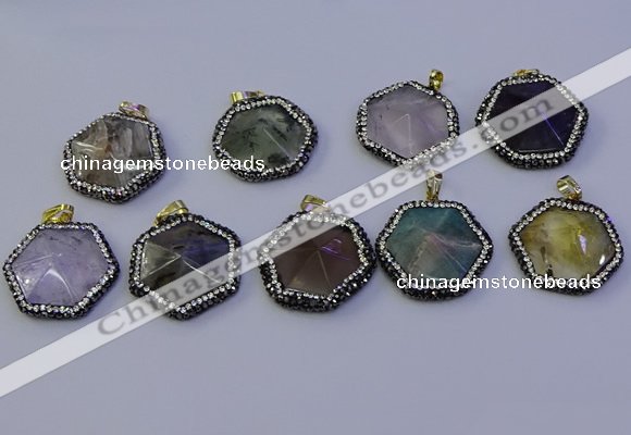 NGP7126 30*30mm hexagon mixed gemstone pendants wholesale