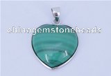 NGP713 19*22mm heart natural malachite with sterling silver pendant