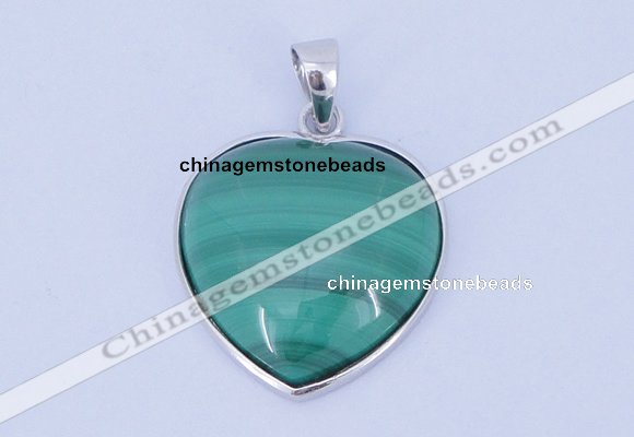 NGP713 19*22mm heart natural malachite with sterling silver pendant