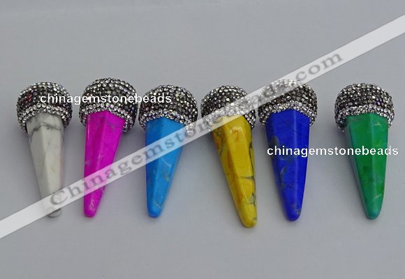 NGP7176 20*50mm faceted cone white howlite turquoise pendants