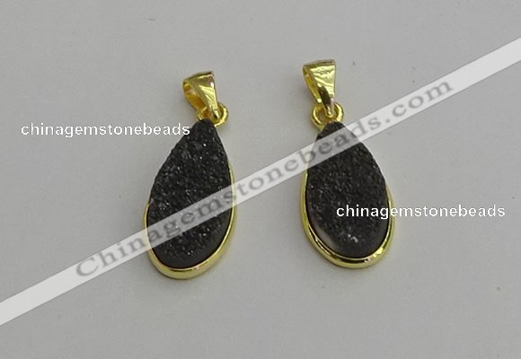 NGP7182 10*20mm flat teardrop plated druzy quartz pendants