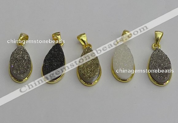 NGP7183 10*20mm flat teardrop plated druzy quartz pendants