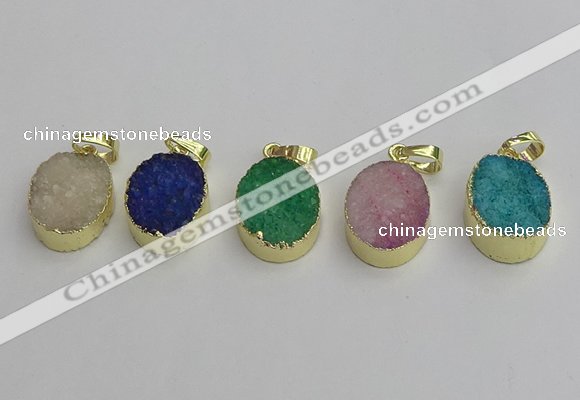 NGP7203 15*20mm oval druzy quartz pendants wholesale