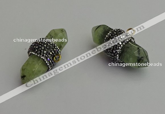 NGP7210 15*40mm sticks green rutilated quartz pendants wholesale