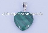 NGP727 15*15mm heart natural malachite with 18KGP gemstone pendant