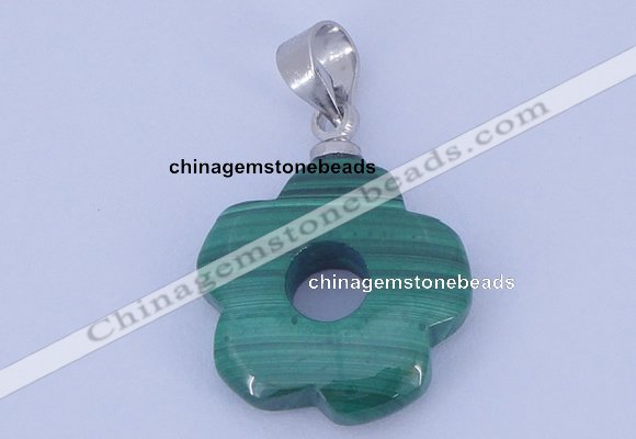 NGP728 4*15mm flower natural malachite with 18KGP gemstone pendant