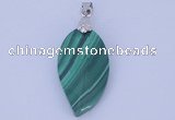 NGP730 15*28mm leaf natural malachite with 18KGP gemstone pendant