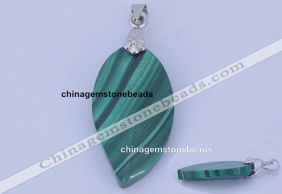 NGP730 15*28mm leaf natural malachite with 18KGP gemstone pendant