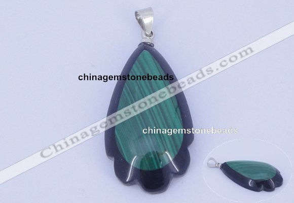 NGP733 17*34mm teardrop natural malachite & black agate with 18KGP pendant