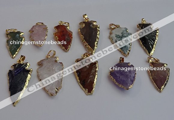 NGP7367 15*20mm - 22*40mm arrowhead mixed gemstone pendants