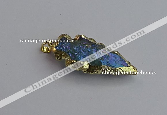 NGP7404 22*30mm - 25*40mm arrowhead plated druzy quartz pendants