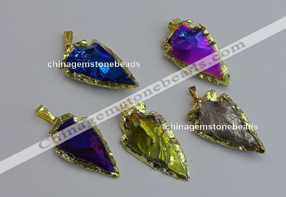 NGP7415 22*30mm - 25*40mm arrowhead plated obsidian pendants