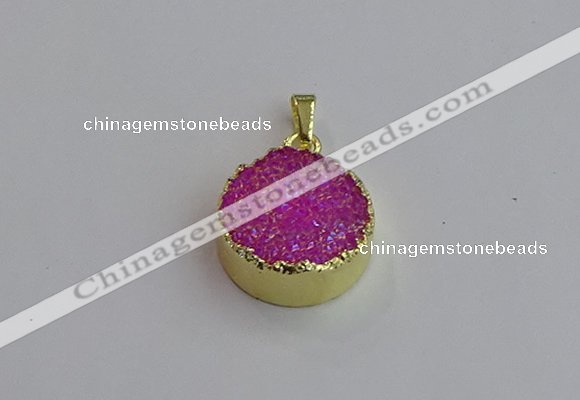 NGP7459 20mm coin plated druzy agate gemstone pendants