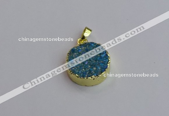 NGP7460 20mm coin plated druzy agate gemstone pendants