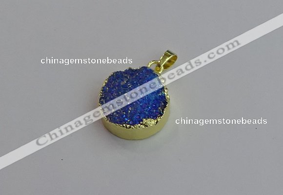 NGP7462 20mm coin plated druzy agate gemstone pendants