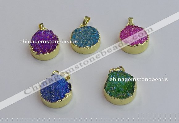 NGP7463 20mm coin plated druzy agate gemstone pendants