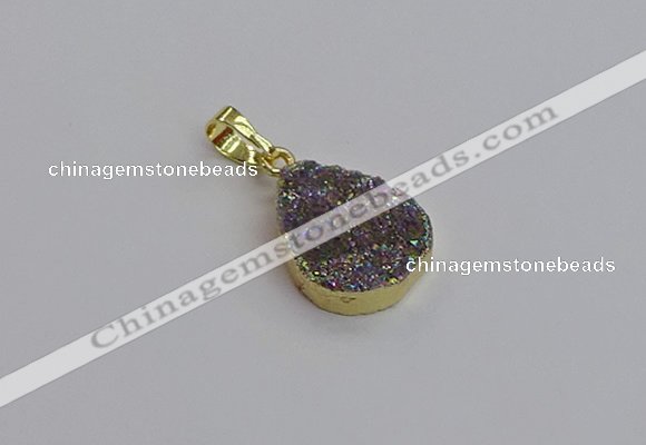 NGP7485 15*20mm flat teardrop plated druzy agate gemstone pendants