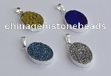 NGP7512 15*20mm oval plated druzy agate gemstone pendants