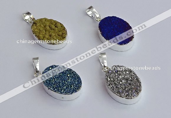 NGP7512 15*20mm oval plated druzy agate gemstone pendants