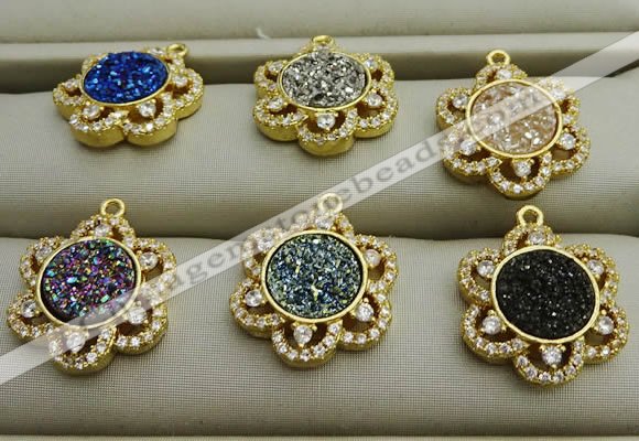 NGP7594 18mm flower plated druzy agate pendants wholesale