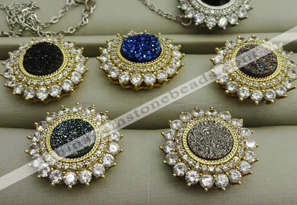 NGP7595 18mm flower plated druzy agate pendants wholesale