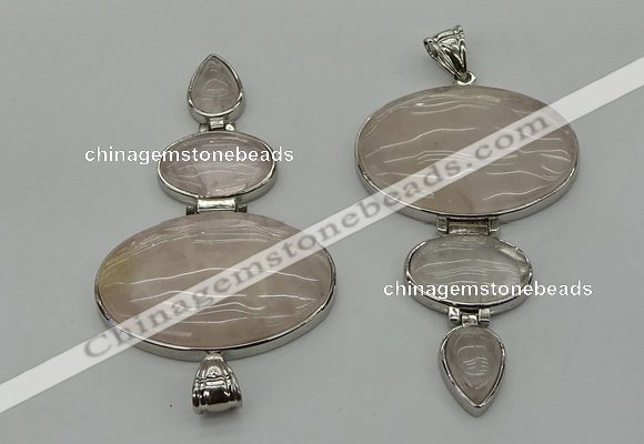 NGP8001 50*82mm - 52*86mm rose quartz pendant set jewelry