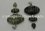 NGP8022 50*82mm - 52*86mm green silver line jasper pendant set jewelry