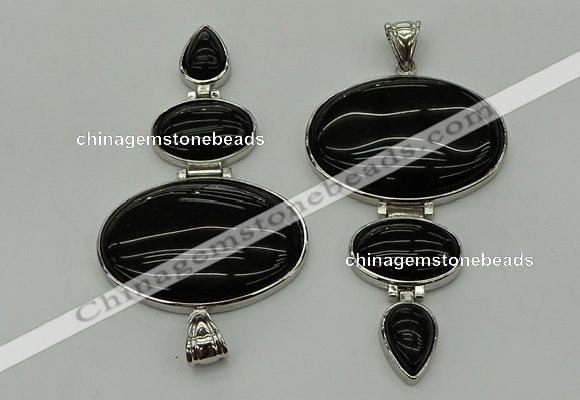 NGP8025 50*82mm - 52*86mm black agate pendant set jewelry