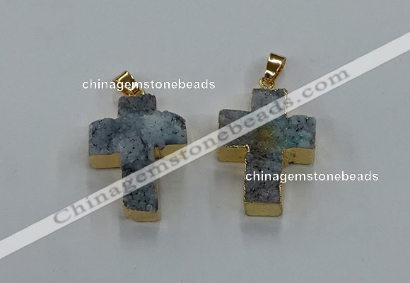 NGP8538 22*30mm - 25*35mm cross druzy agate pendants wholesale