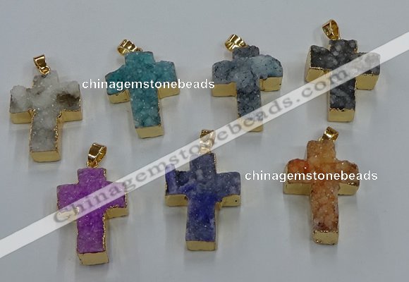 NGP8541 22*30mm - 25*35mm cross druzy agate pendants wholesale