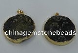 NGP8561 38mm - 40mm flat round druzy agate pendants wholesale