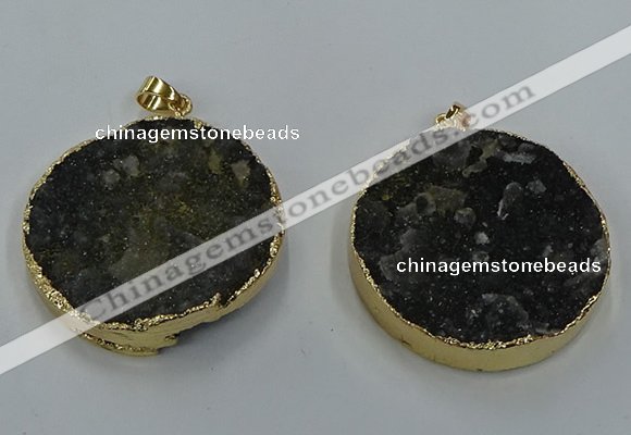 NGP8561 38mm - 40mm flat round druzy agate pendants wholesale