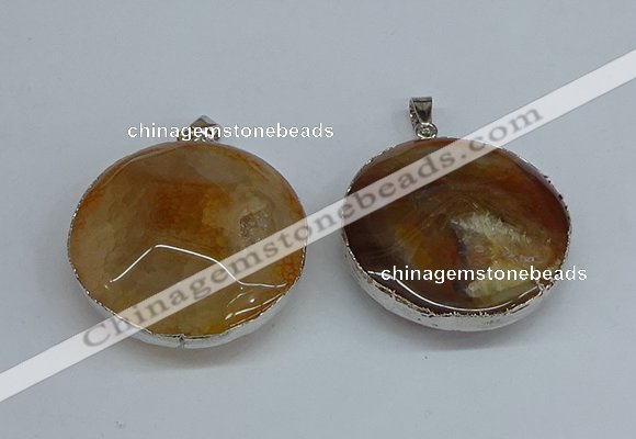 NGP8698 38mm - 40mm flat round agate pendants wholesale