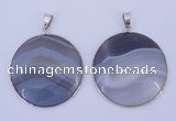 NGP936 5PCS 40mm flat round agate gemstone pendants with brass setting