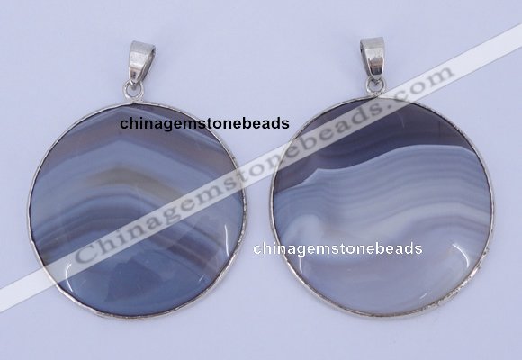 NGP936 5PCS 40mm flat round agate gemstone pendants with brass setting