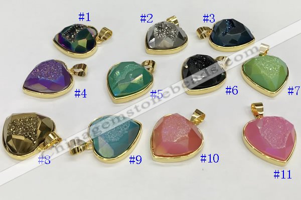 NGP9600 20mm faceted heart plated druzy agate pendants