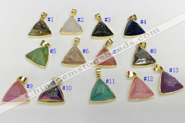 NGP9603 20*20mm faceted triangle plated druzy agate pendants