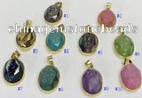 NGP9607 17*22mm faceted oval plated druzy agate pendants