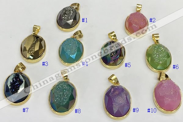 NGP9607 17*22mm faceted oval plated druzy agate pendants