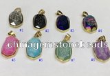 NGP9610 15*22mm faceted oval plated druzy agate pendants