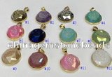 NGP9612 20mm faceted coin plated druzy agate pendants