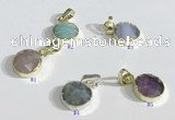 NGP9713 10mm coin-shaped  mixed gemstone pendants wholesale