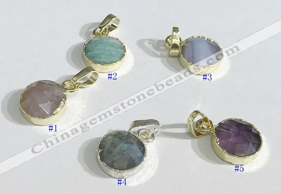 NGP9713 10mm coin-shaped  mixed gemstone pendants wholesale