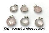 NGP9888 16mm faceted coin rose quartz pendant